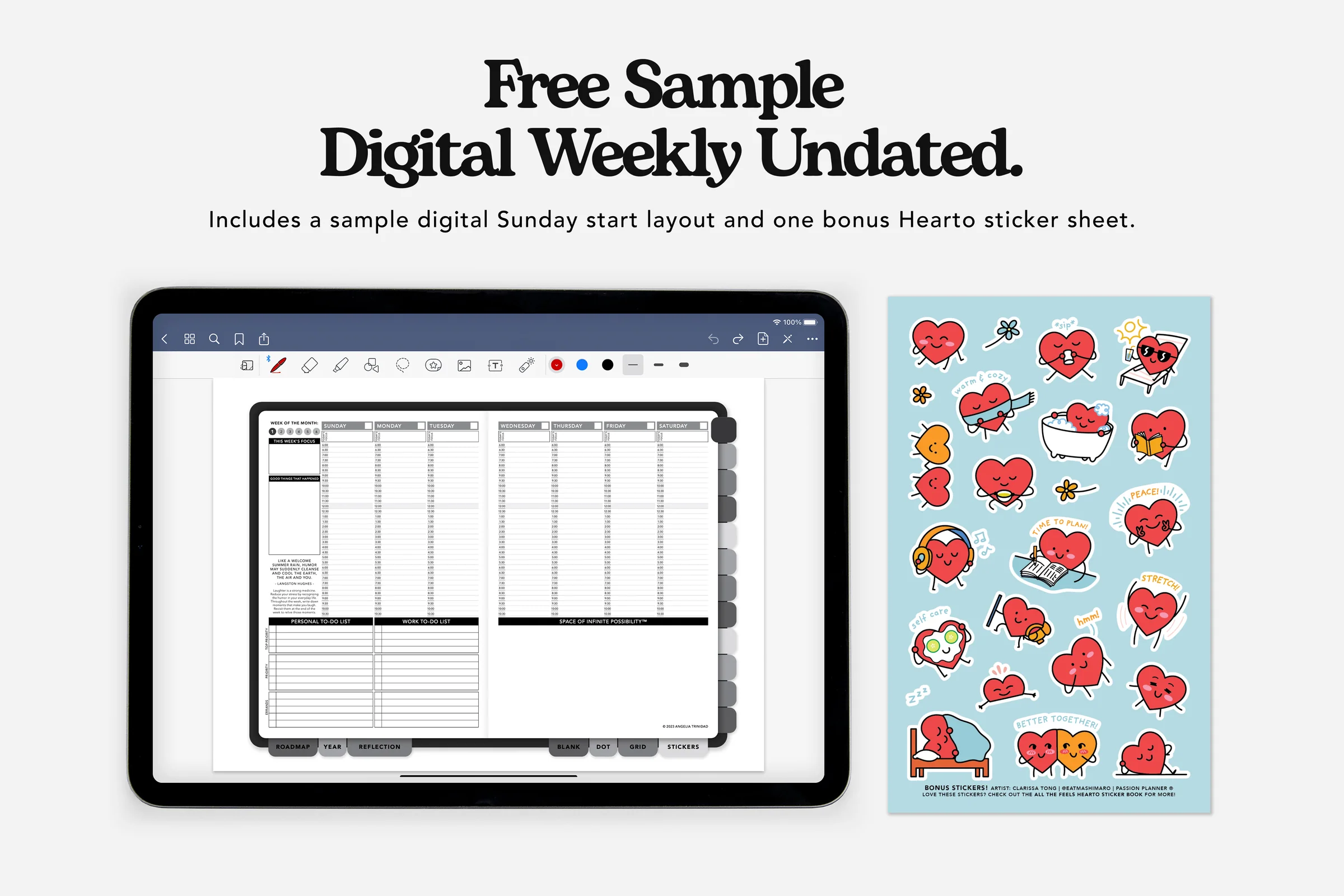 Digital Planner Sample – Undated Weekly – Sunday Start